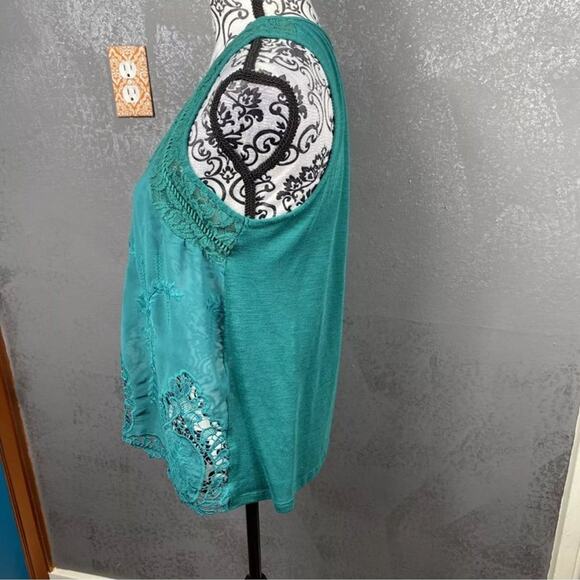 Coco + Jaimeson Teal Lace Embroidered Teal Tank Top. Boho Chic Cute. Sz Medium - Picture 6 of 8
